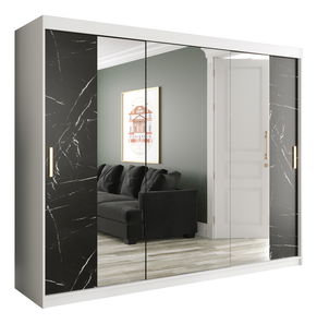 Ruhásszekrény 250 cm Marbelo T2 (matt fehér + fekete márvány)