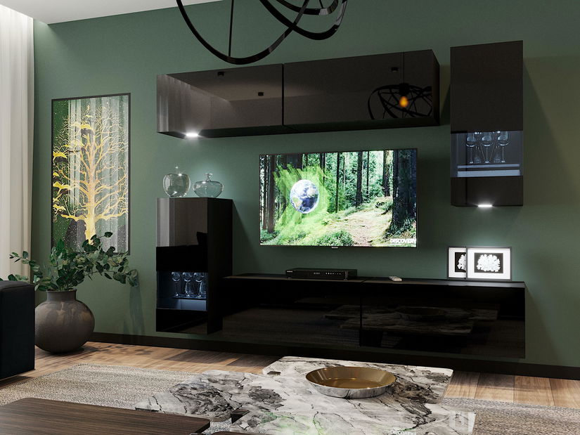 Nappali fal Berny 76 (fekete + fényes fekete)