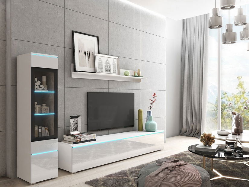 Mobilier living Selwyn I (Alb + Alb lucios ) (iluminat LED Alb)
