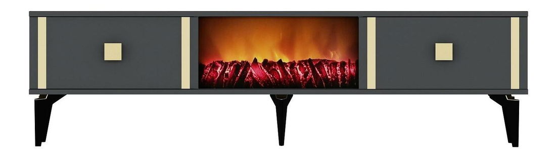 Masă TV/Dulap cu șemineu Tobuvu 2 (antracit + auriu) 