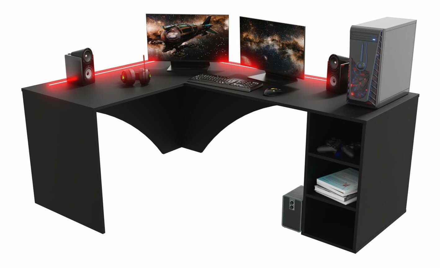 Sarok PC asztal Carbon (fekete) (B)(RGB világítással)