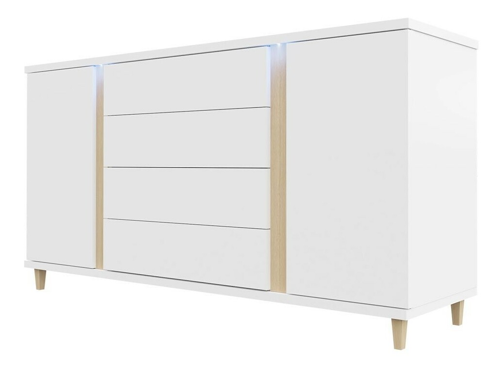 Komoda Aurelius 180 AR04 (biela + lesk biely + prírodná dýha)