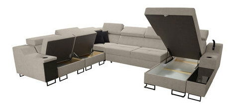 Kutna garnitura u obliku slova U pasaruna VIII (plava + siva) (s prostorom za odlaganje) (D)