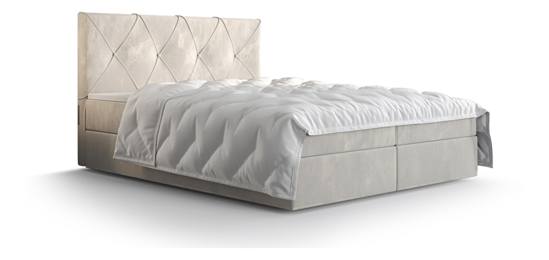 Pat matrimonial Boxspring 180 cm Athena Comfort (bej) (cu saltea și sp. depozitare)