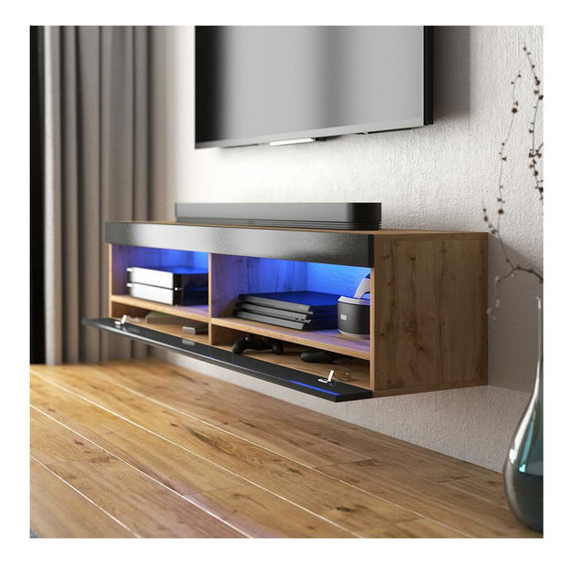 Tv szekrény/asztal Violett 100 (világítással) (lancester tölgy + fekete)