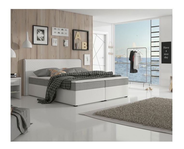 Manželská posteľ Boxspring 180 cm Namakyra Megakomfort Visco (biela + sivá) (s matracom a roštom)