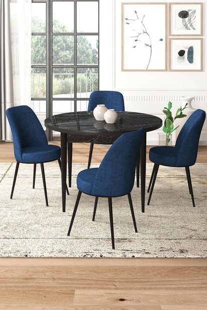 Set dining Torra (marmură neagră + bleumarin) (pentru 4 persoane)
