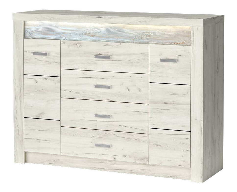 Komoda Indie 07 (s LED osvetlením) (craft biely)