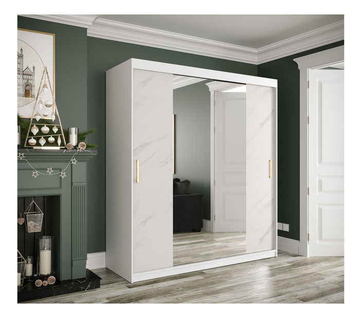 Šatníková skriňa 180 cm Marbelo T1 (matná biela + biely mramor)