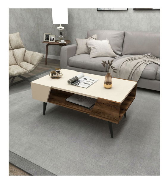 Konferenčný stolík Mevala 1 (svetlobéžová + orech) 