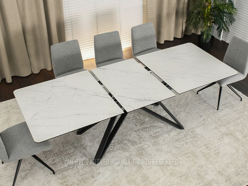 Jedálenský stôl Venda (biely mramor + čierna)