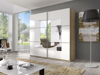 Ormar za garderobu Benson Tip 58 (san remo svijetli + bijela + ogledalo) 