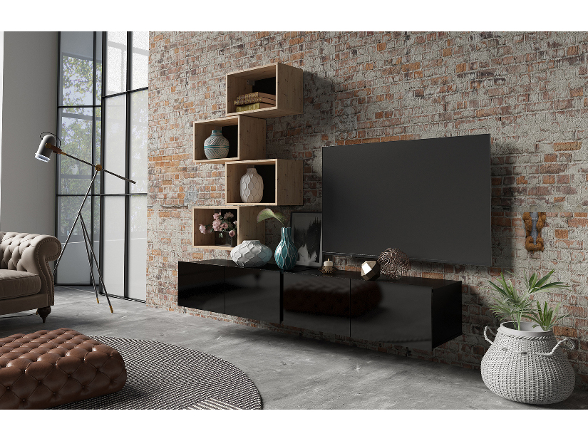 Mobilier living Calabria C30 BLACK (Negru + Stejar artisan) (fără iluminat)