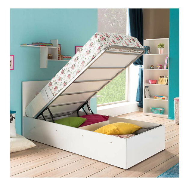 Jednostruki krevet 90 cm Kalabora (s podnicom) (s prostorom za odlaganje) (bijela)