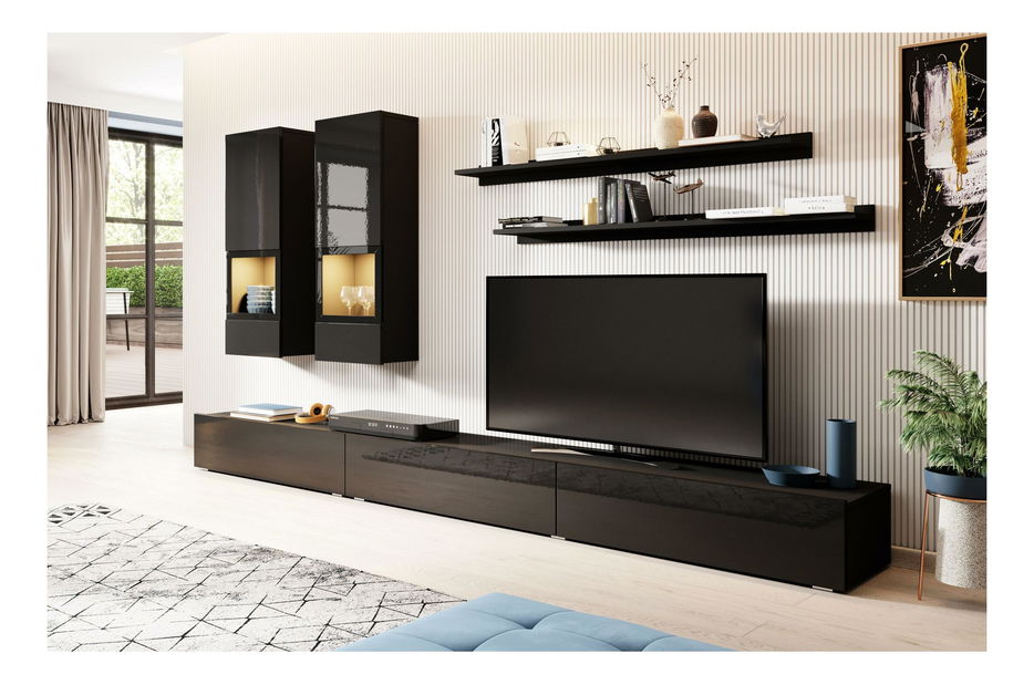 Obývacia stena Alease Typ 10 (čierna + lesk čierny)