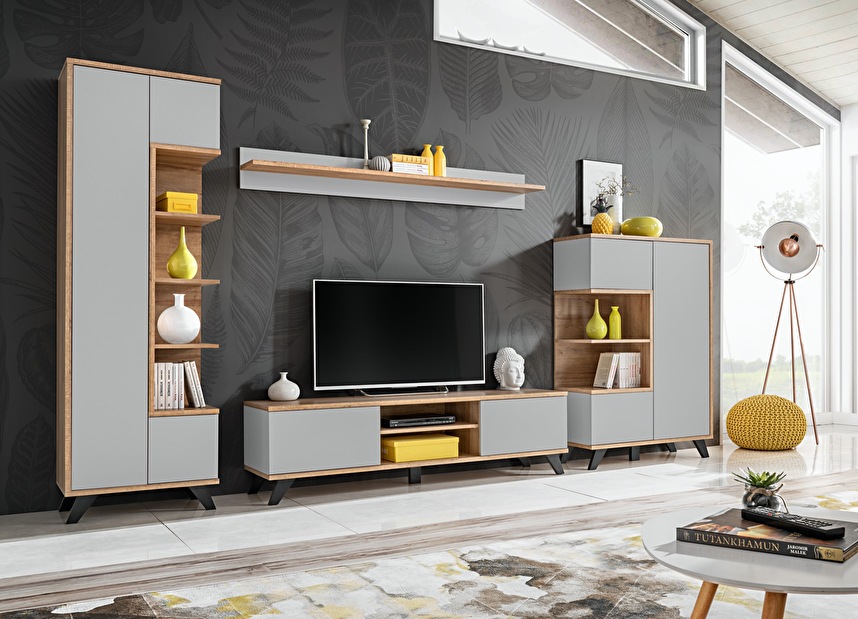 Mobilier living Betsy 20 RVPG BA (gri perlă + stejar riviera)