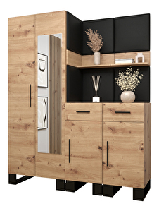 Set mobilier pentru hol Amanda 15 (Stejar artisan + piele ecologică Negru)