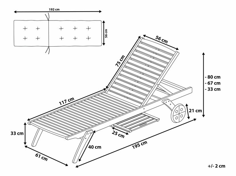 Záhradné lehátko CESSI (svetlé drevo) (béžový podsedák)