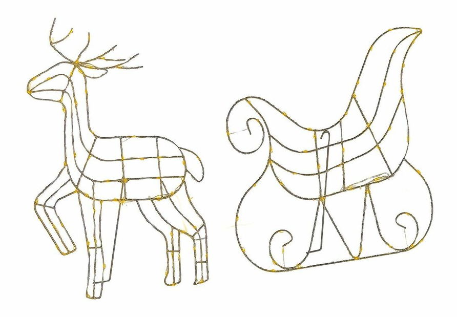 Decorațiune de exterior sanie și ren Spica (argintiu) (cu iluminare)