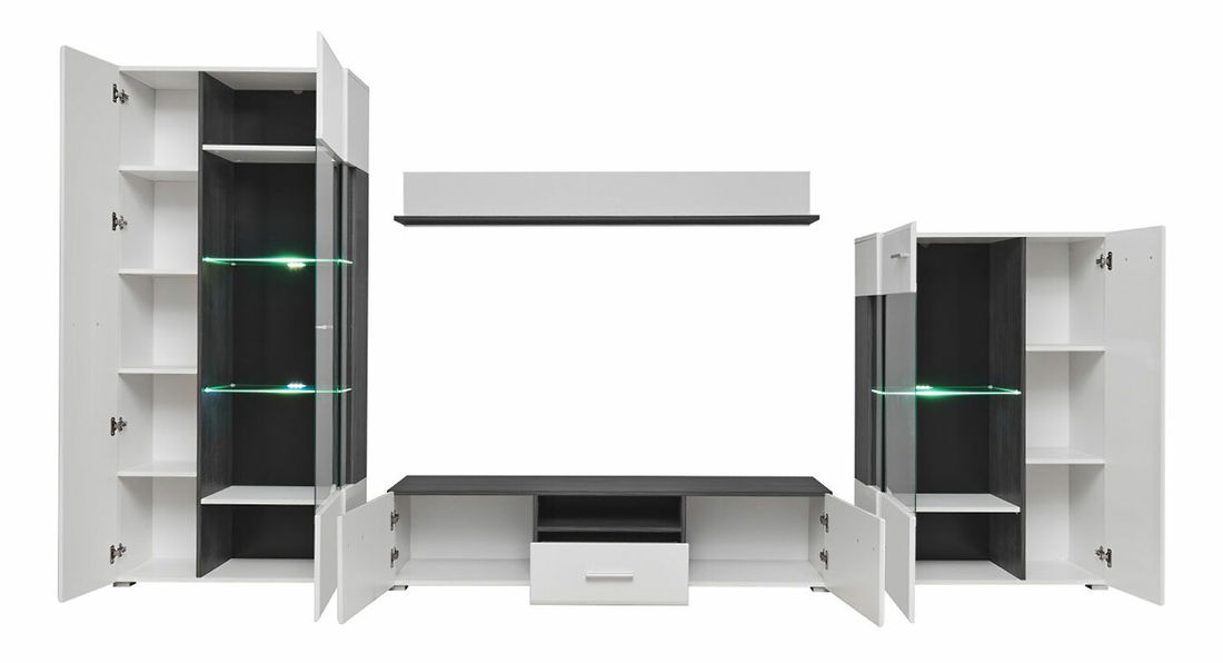 Mobilier living Mirjan Garrett (Alb + Alb lucios + pin Negru)