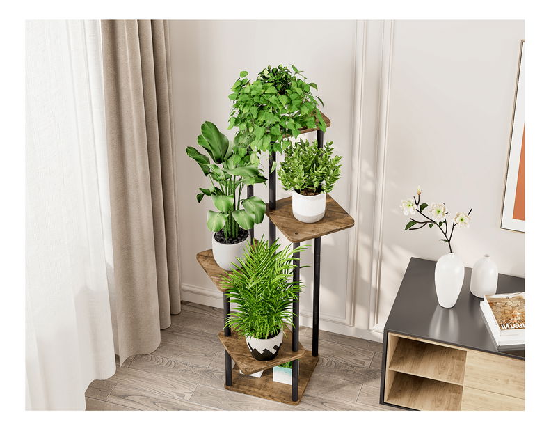 Fém virágtartó Anita (fekete + rusztikus fa)