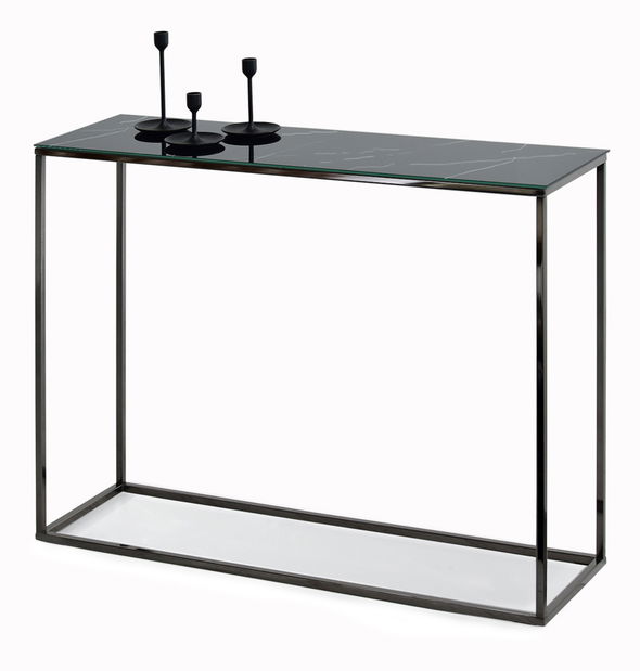 Măsuță consolă Bella Kons (marmură neagră + negru)