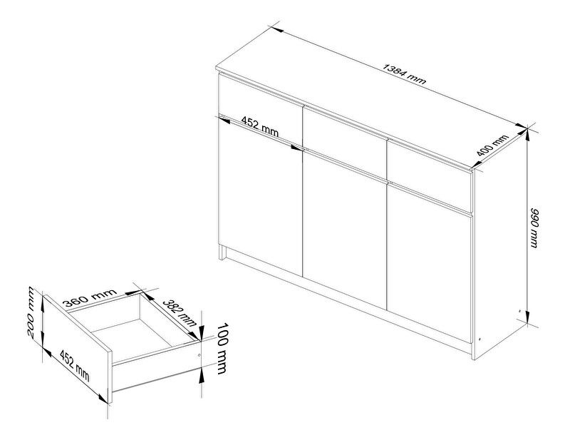 Komód Kuwait 3D 3D (sonoma tölgy + fehér)