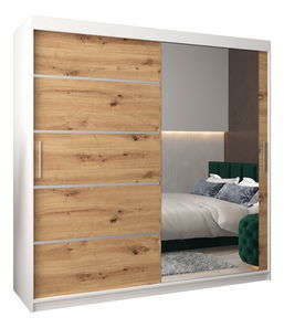 Ormar za garderobu 250 cm s ogledalom Verika 2 250 (bijela + hrast artisan)