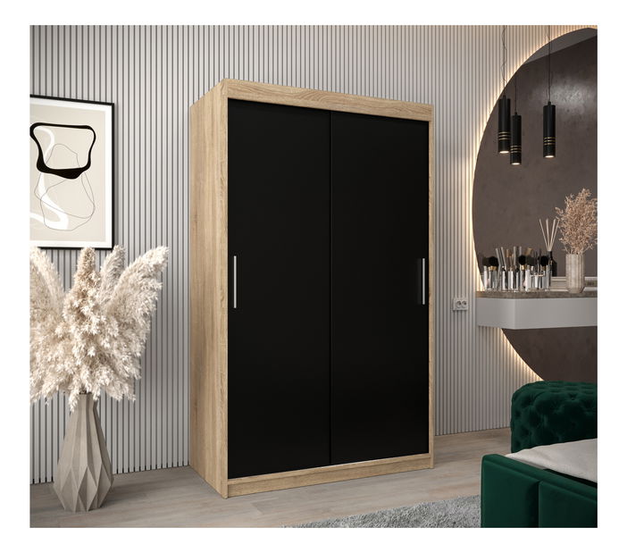 Dulap de haine 120 cm Toki (stejar sonoma + negru mat)