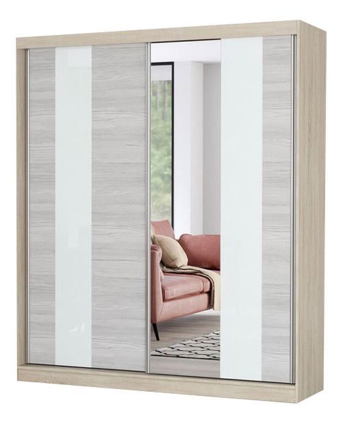 Dulap de haine Mebur 32 180 (stejar sonoma + kathult + sticlă albă + Oglindă)