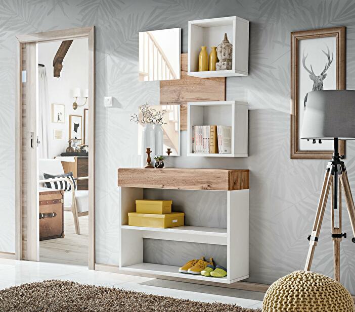 Mobilier hol Enderly 3 (alb + stejar wotan) (cu oglindă)