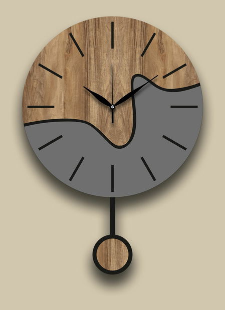 Nástenné hodiny Vlnia (orech + sivá)