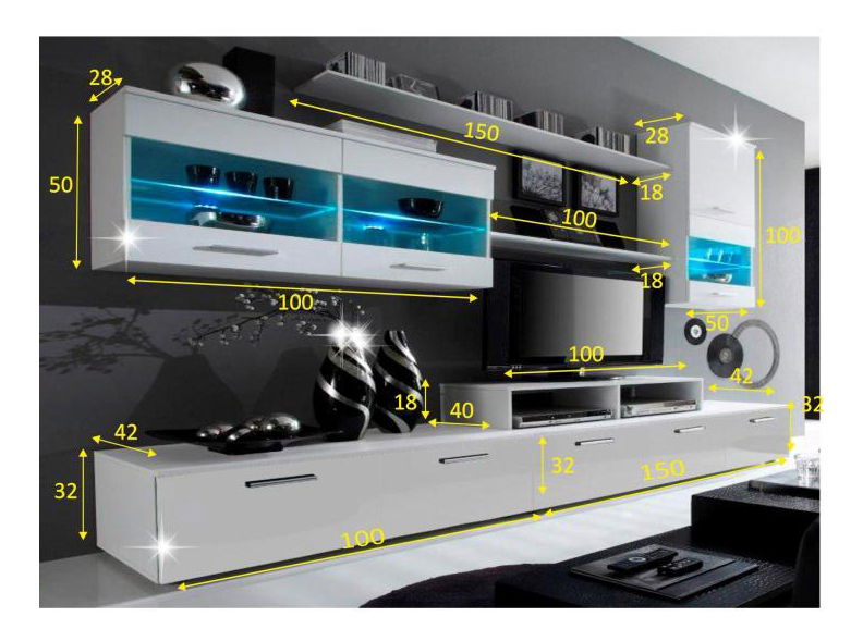 Mobilier living Leodan (alb) (cu iluminat)