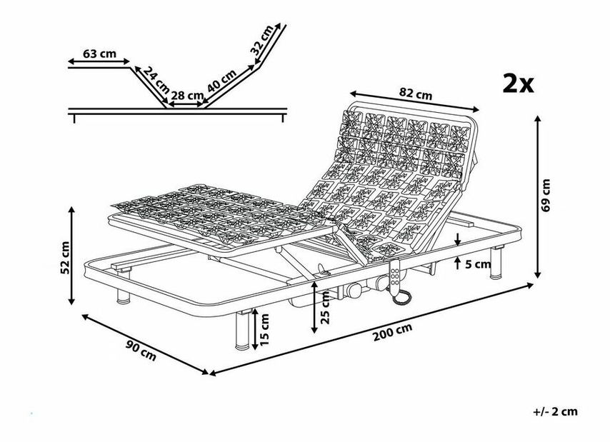Elektronikusan beállítható lamellás ágyrács szett 2 db 200x180 cm SCAR (fa) (szürke)