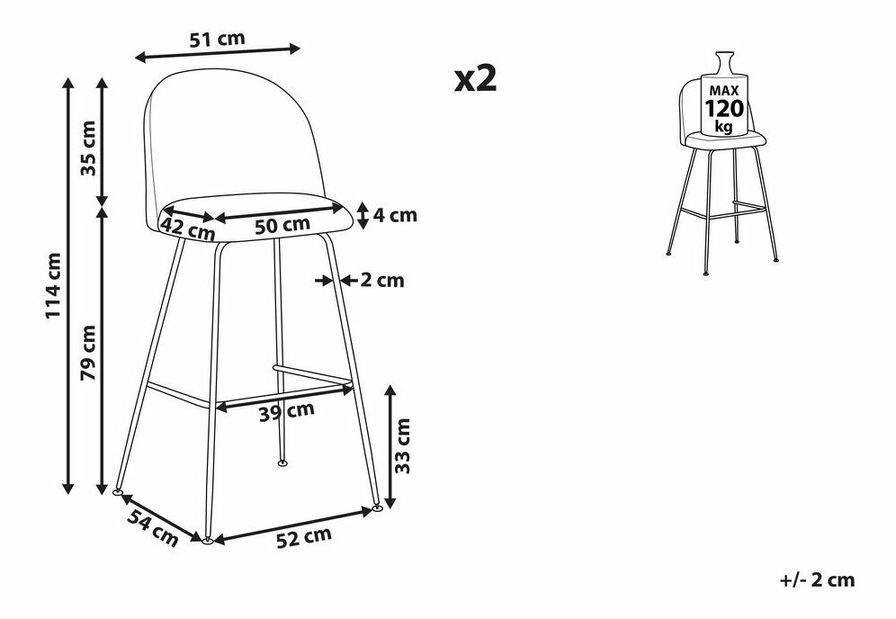 Set 2 ks. barových stoličiek ARCAL (ružová)