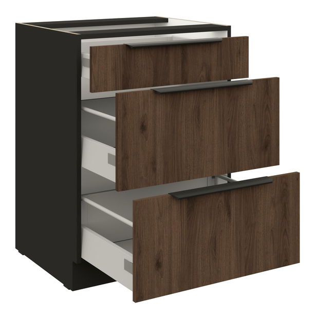 Dulap inferior de bucătărie Manana 60 D 3s BB (Cadru: negru mat + front: nuc okapi)