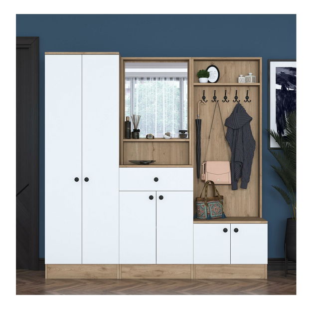 Set za predsoblje Pixie 3 (bijela + orah) (s ogledalom)