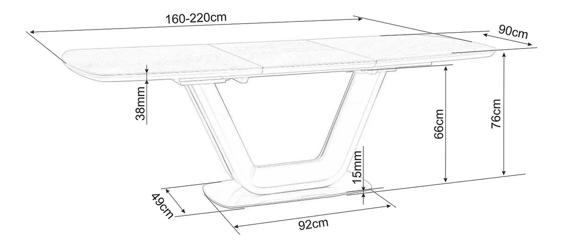 Masă de sufragerie extensibilă 160-220 cm Amanda (negru) (pentru 8 și mai multe persoane)