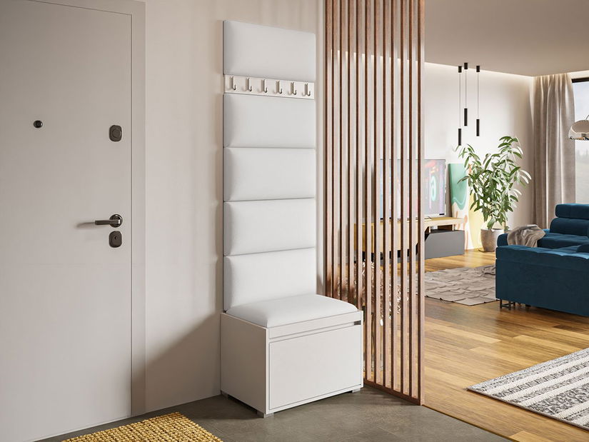 Előszoba bútor Kendora 60 (6 db Pazara 60x30-as kárpitozott fali panelekkel) (öko-bőr soft 011 + fehér)