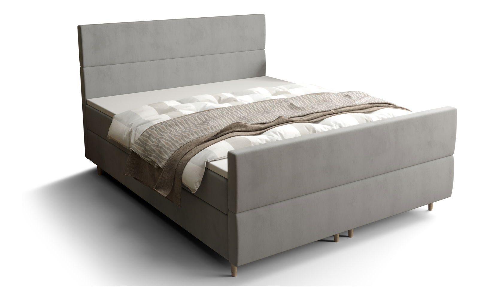 Pat matrimonial Boxspring 140 cm Flu plus (gri) ( cu saltea și sp. depozitare)