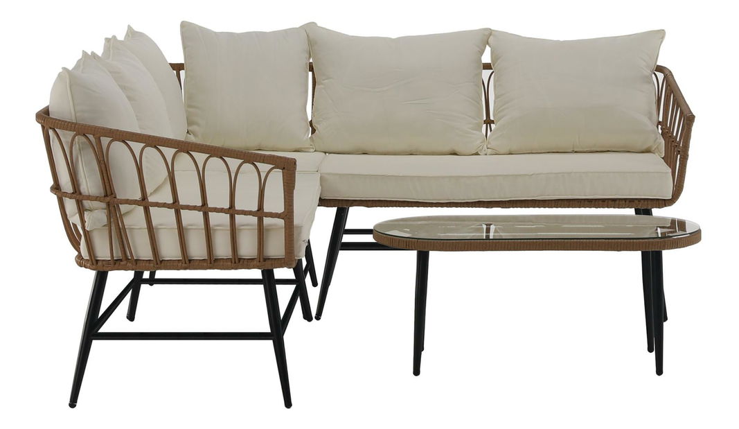 Set mobilier de grădină Arala (natural + bej + negru) (pentru 4 persoane)