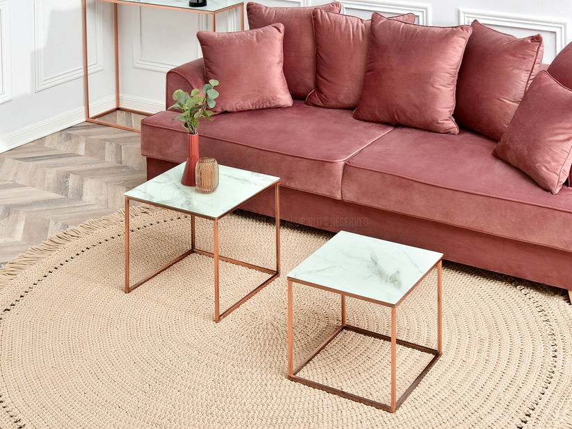 Konferenčný stolík Prana Law (biely mramor + medená)