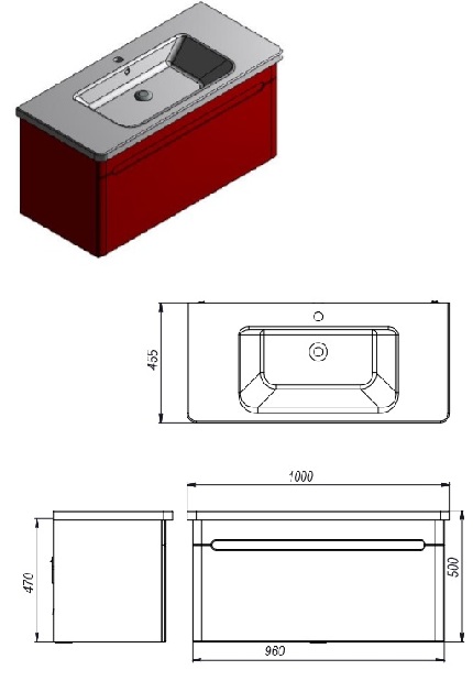 Dulap de baie suspendat cu lavoar Thorello Tv-100 W