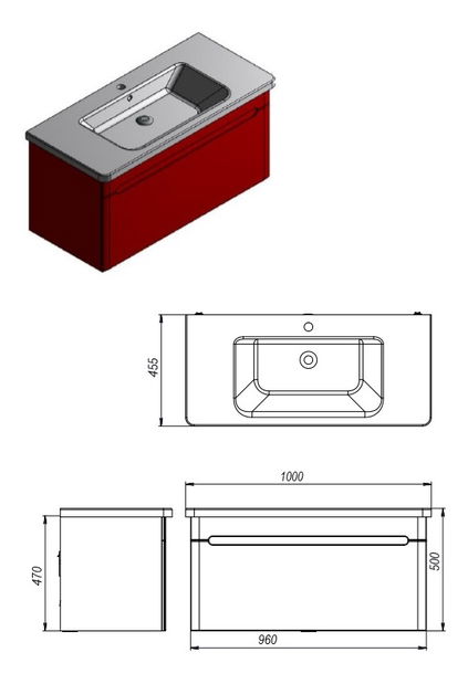 Dulap de baie suspendat cu lavoar Thorello Tv-100 W