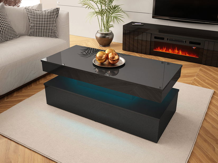 Konferenčný stolík Mirjan Lestirola (čierna + lesk čierny) (s LED osvetlením)(výpredaj)