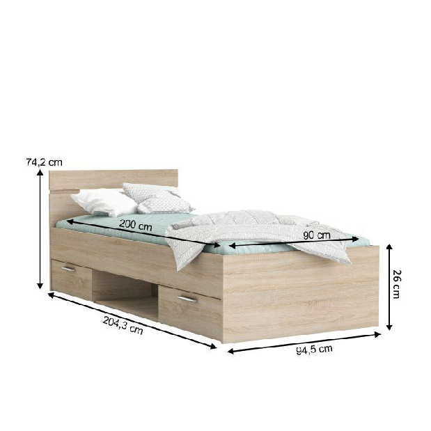 Egyszemélyes ágy 90 cm Myriam (sonoma tölgy) *kiárusítás