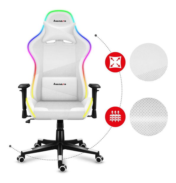 Fotoliu gaming Fusion 6.2 (alb + multicolor) (cu iluminat LED)