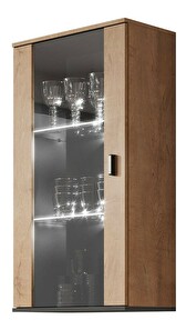 Vitrina Belario B2 (hrast lefkas + crna) (bijela LED rasvjeta)