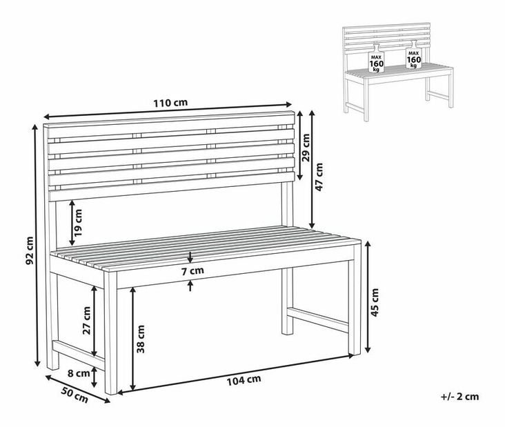 Bancă de grădină 110 cm Tammi (lemn deschis)