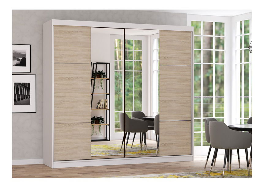 Ruhásszekrény Mebur 36 230 (Fehér + Sonoma tölgy + Tükör)